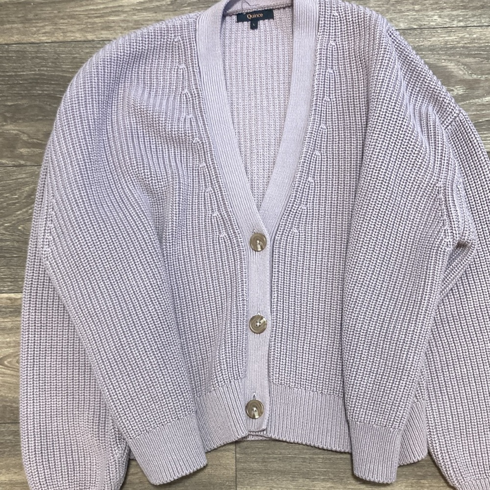Quince Womens organic cotton cropped oversized light purple cardigan large